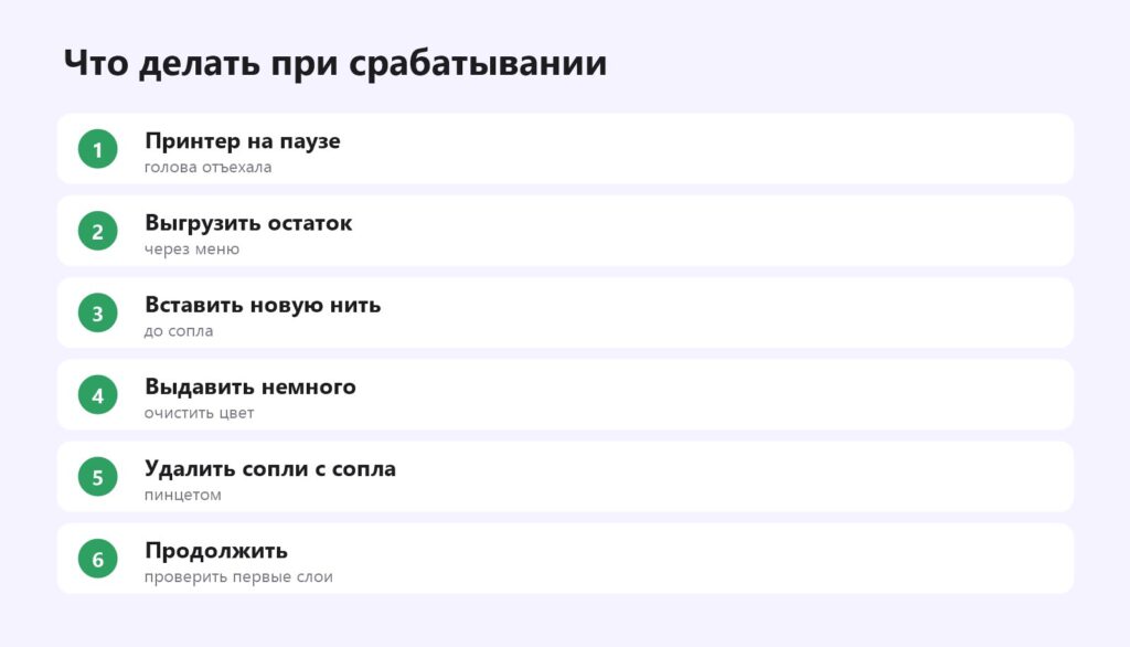 Что делать при срабатывании датчика нити