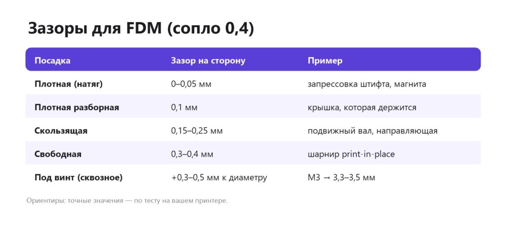 Зазоры для посадок в FDM-печати