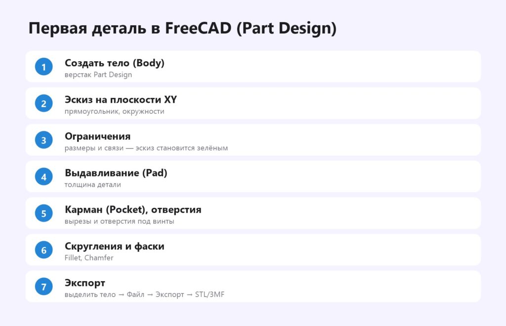 Первая деталь в FreeCAD для 3D-печати пошагово