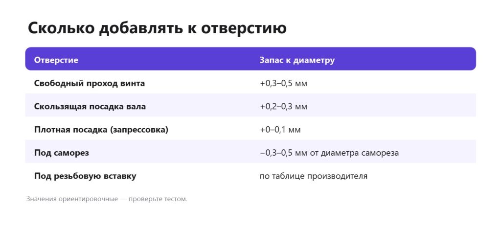 Сколько добавлять к диаметру отверстия при 3D-печати