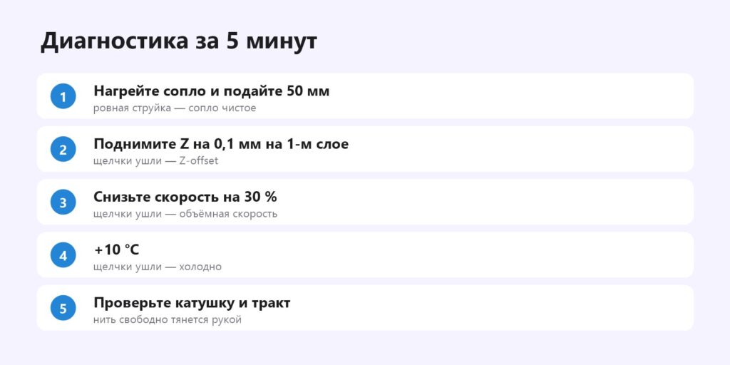 Диагностика щелчков экструдера за 5 минут