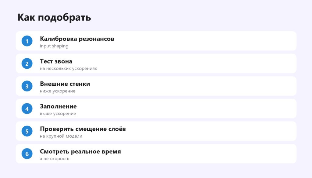 Как подобрать ускорения для своего принтера