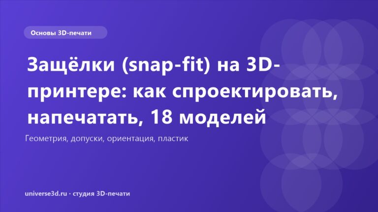 Защёлки (snap-fit) на 3D-принтере: как спроектировать, напечатать, 18 моделей
