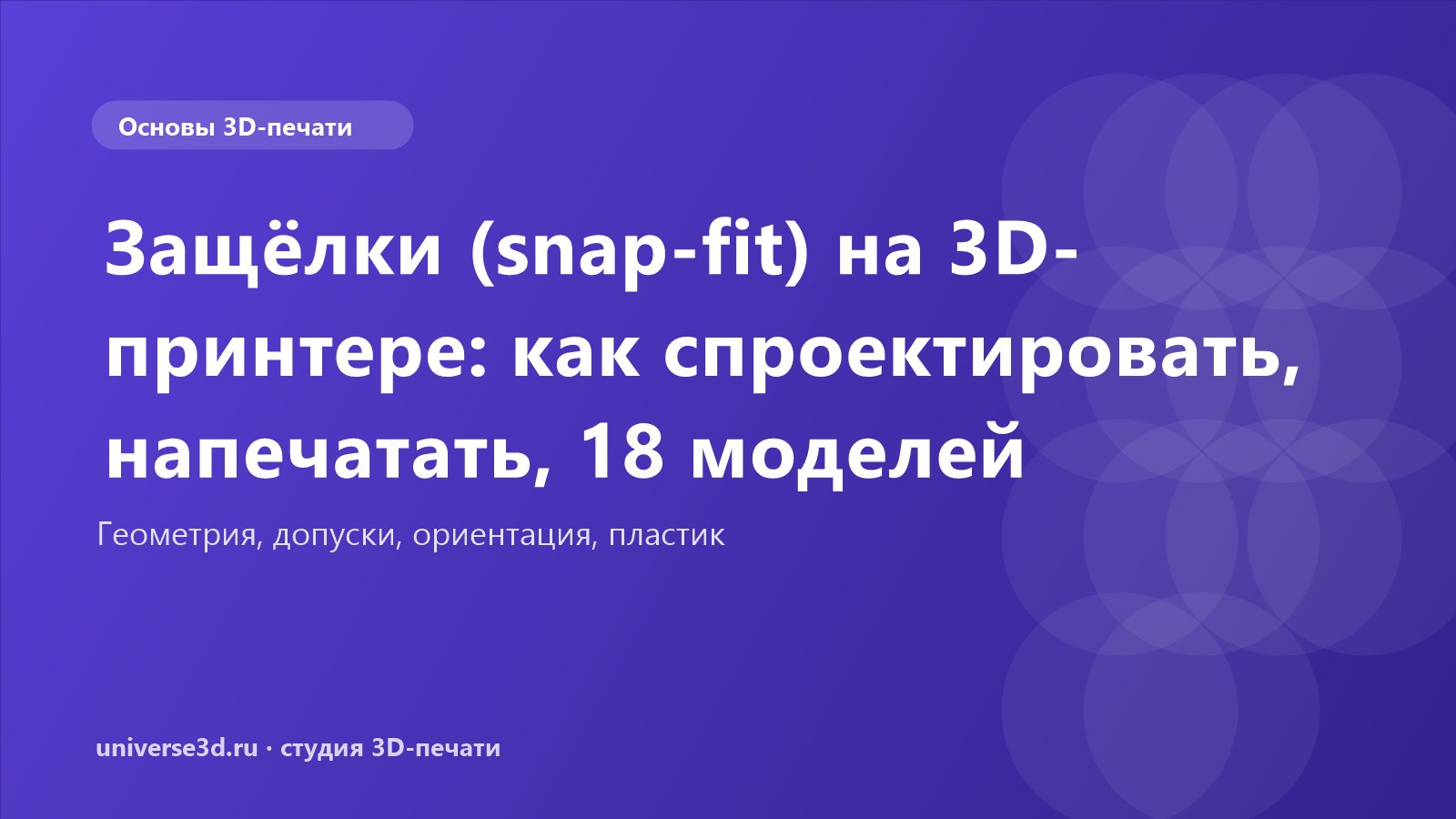 Защёлки (snap-fit) на 3D-принтере: как спроектировать, напечатать, 18 моделей